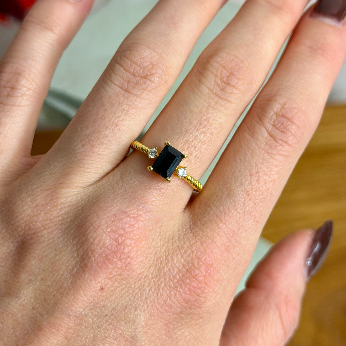 Aitna Ring - Obsidian - 925 Silber Vergoldet