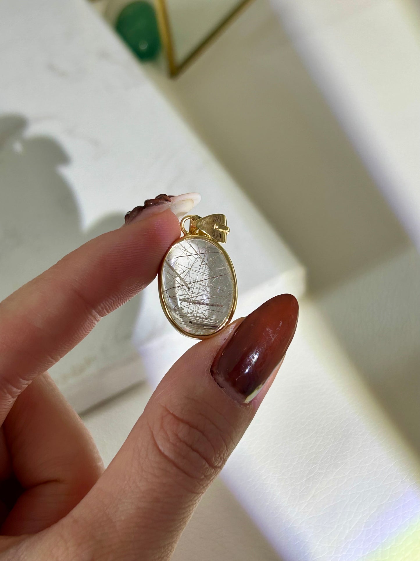 Rutilquarz Anhänger - 925 Silber - 18k vergoldet