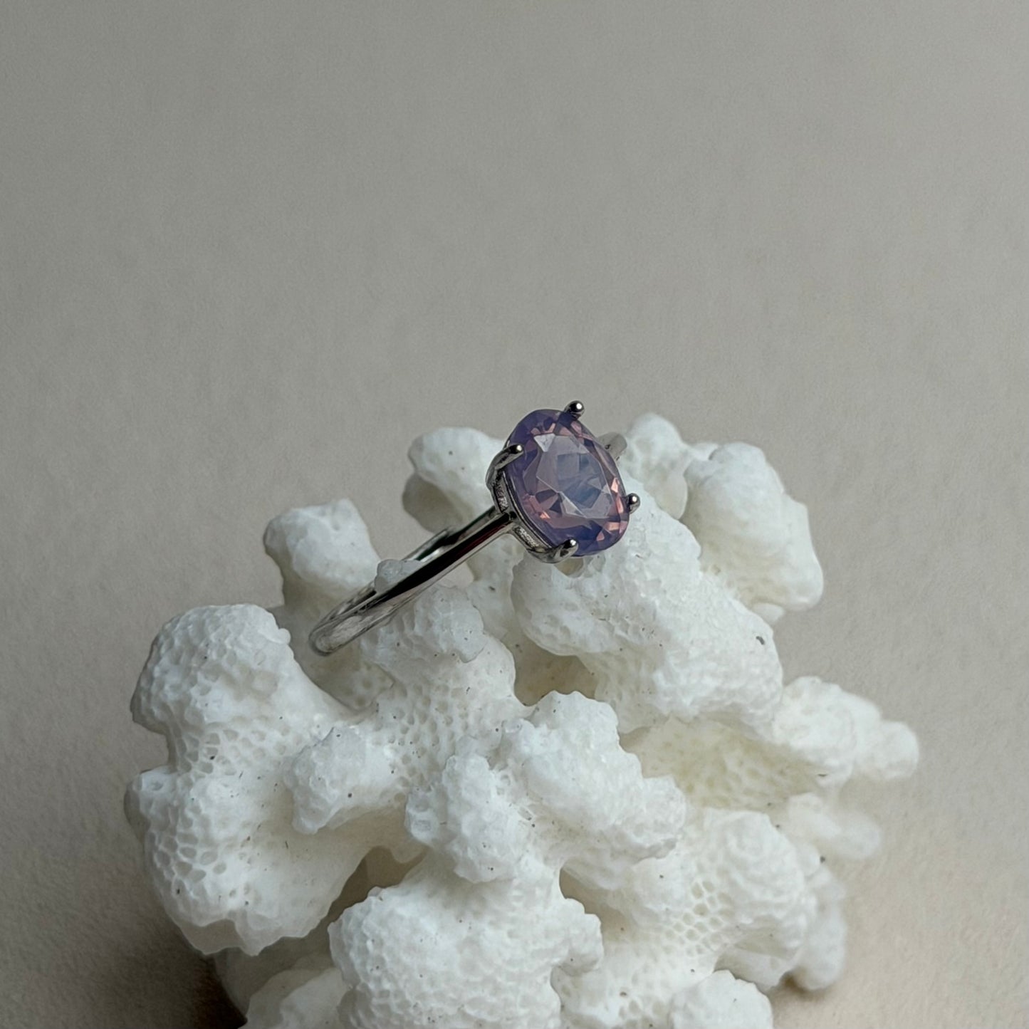 Lavendelmondquarz Ring - 925 Silber - Größenverstellbar