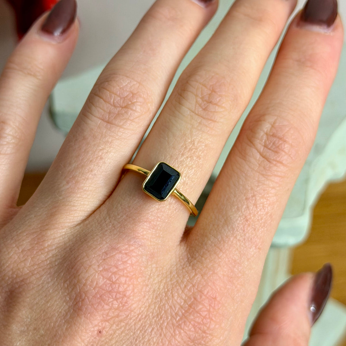 Melaina Ring - Obsidian - 925 Silber Vergoldet