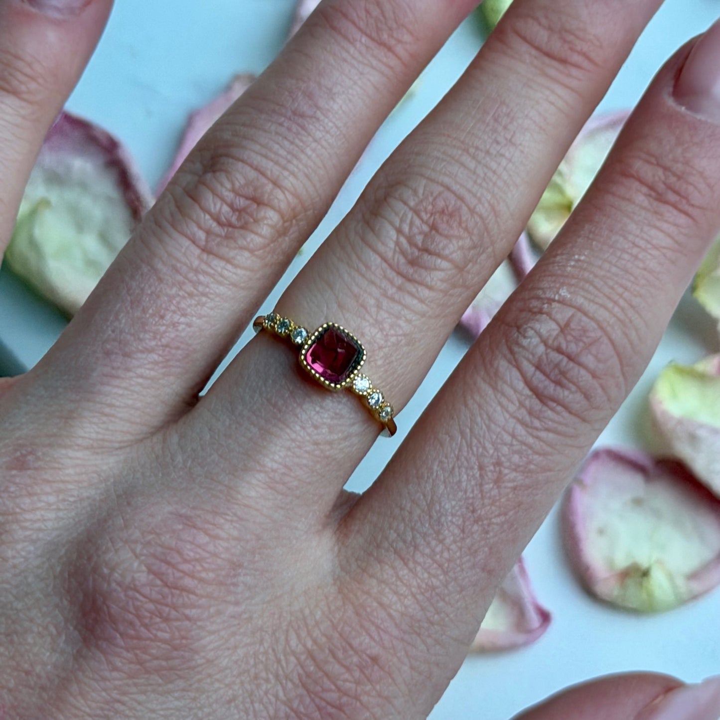 Pinker Turmalin Ring - 925 Silber - 18k Vergoldung