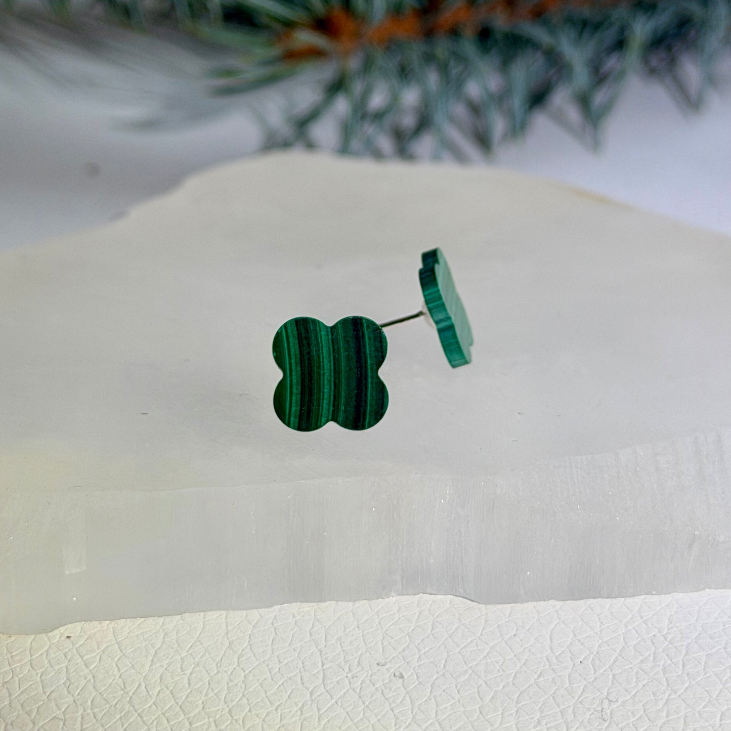Silber Ohrringe - Malachit Kleeblatt