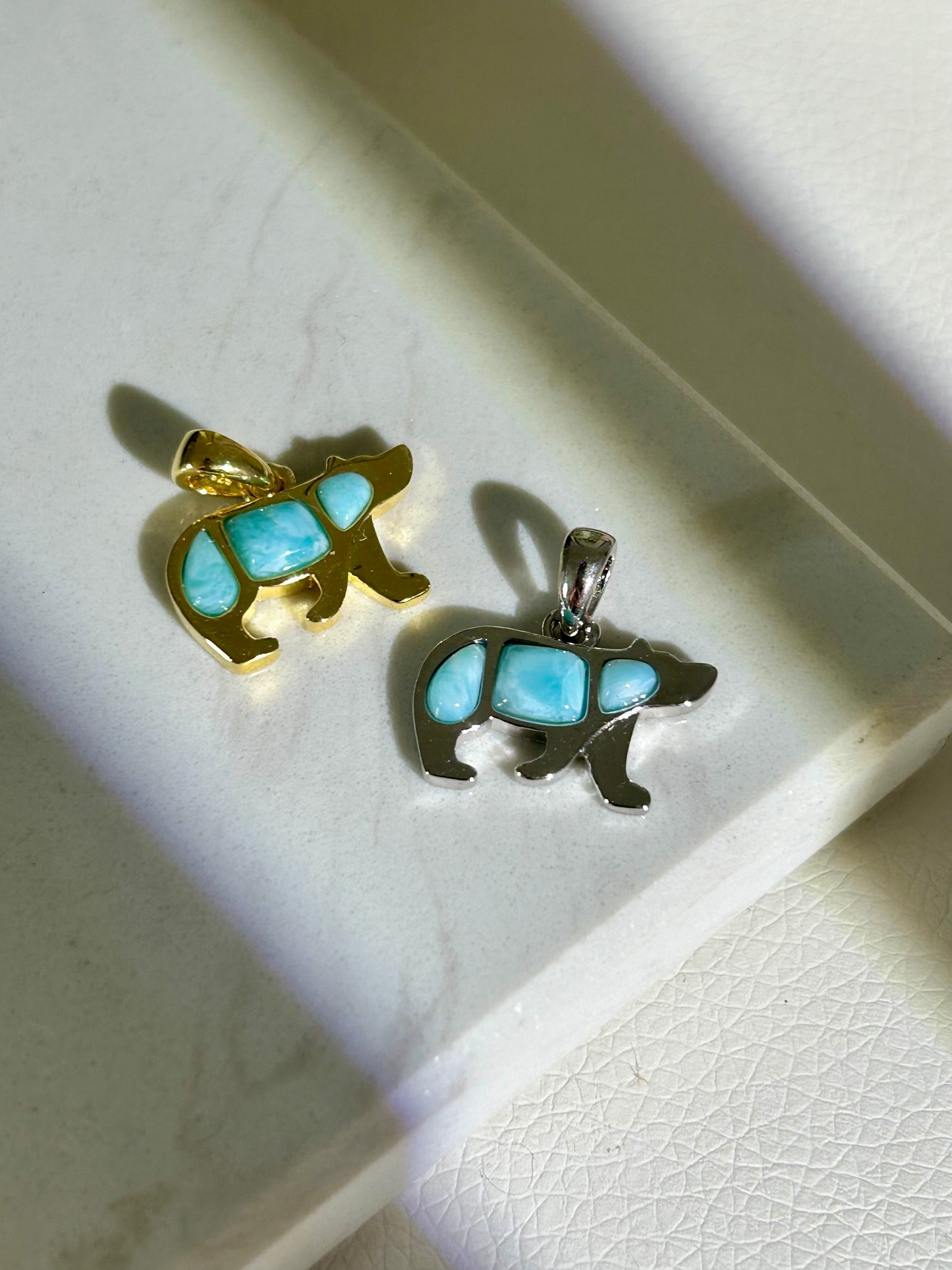 Larimar Bär Anhänger - 925 Silber - 18k vergoldet