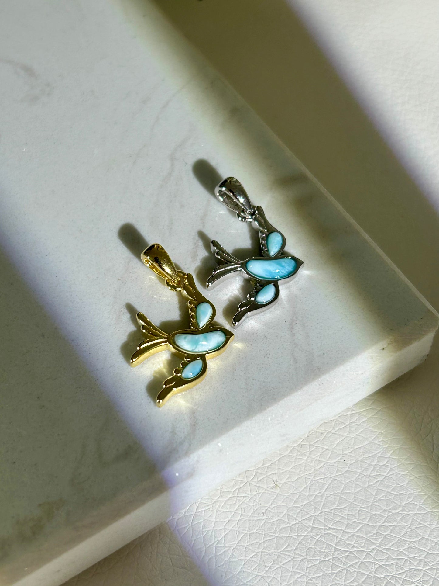Larimar Schwalben Anhänger - 925 Silber - 18k vergoldet