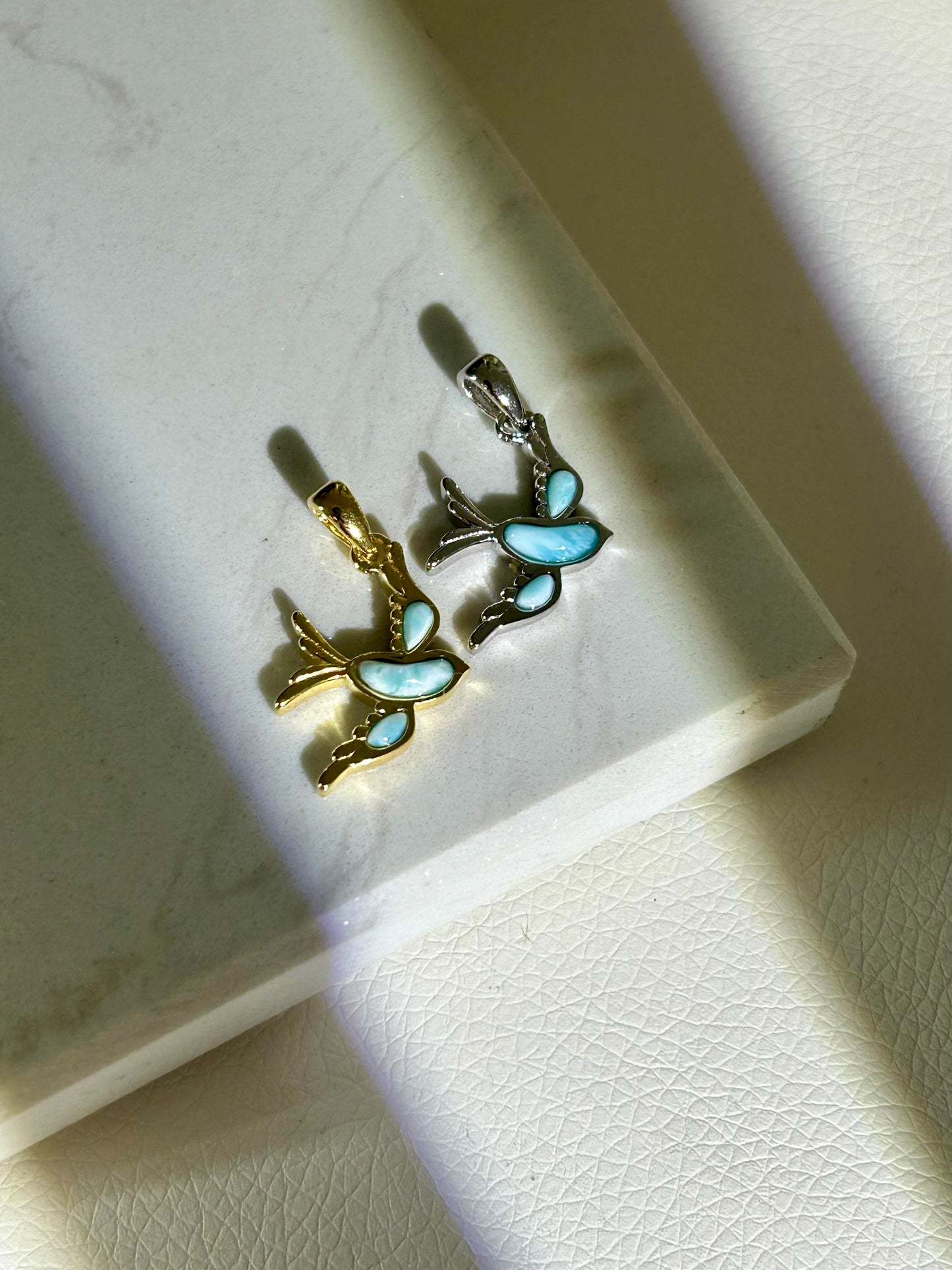Larimar Schwalben Anhänger - 925 Silber - 18k vergoldet