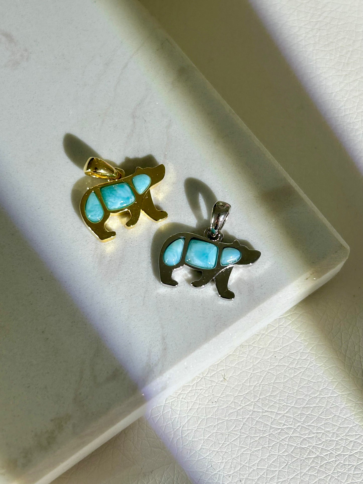Larimar Bär Anhänger - 925 Silber - 18k vergoldet