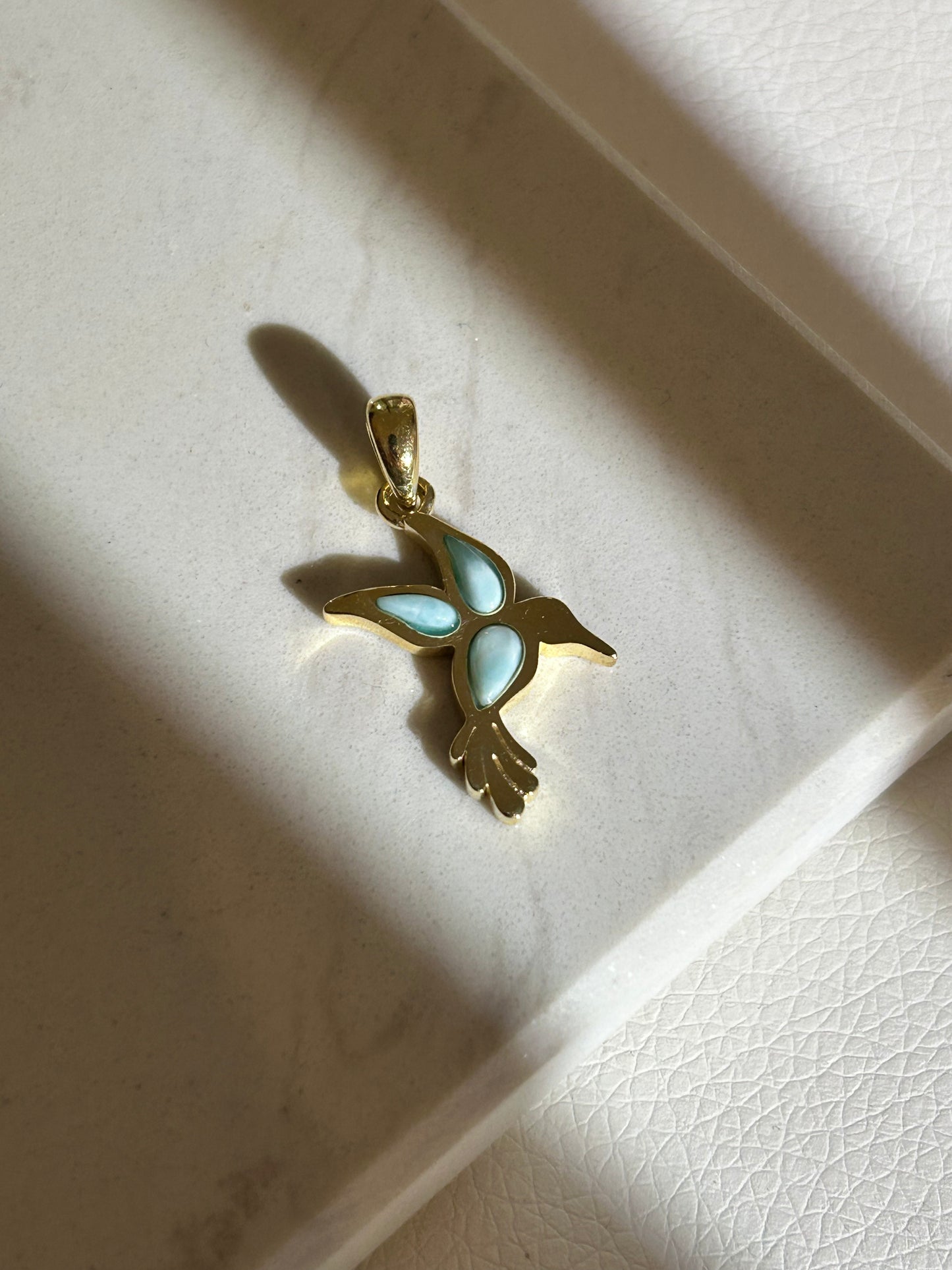 Kolibri Larimar Anhänger - 925 Silber 18k vergoldet