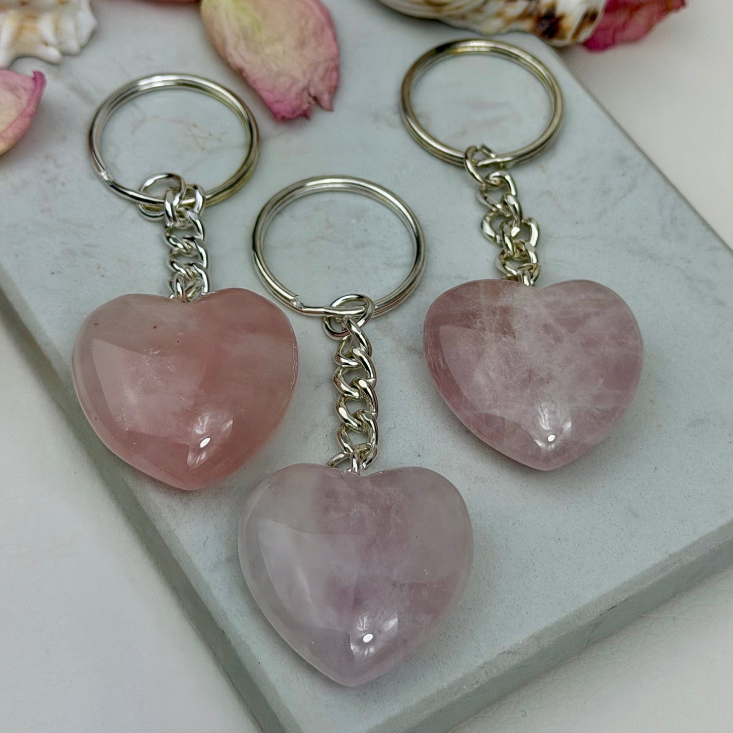Rosenquarz Herz - Schlüsselanhänger
