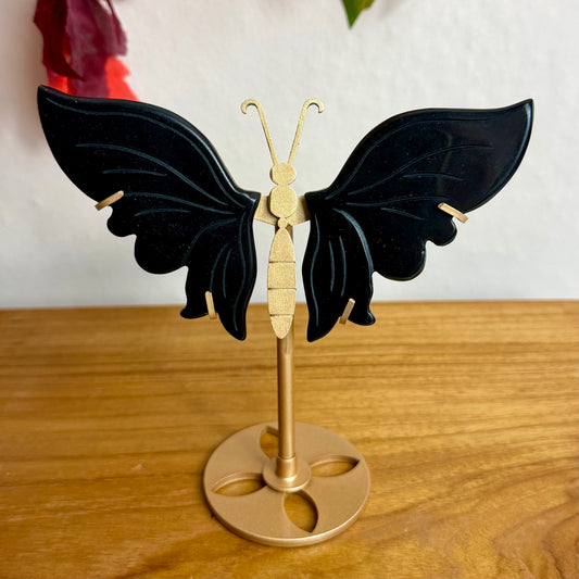 Obsidian Schmetterling mit goldener Halterung