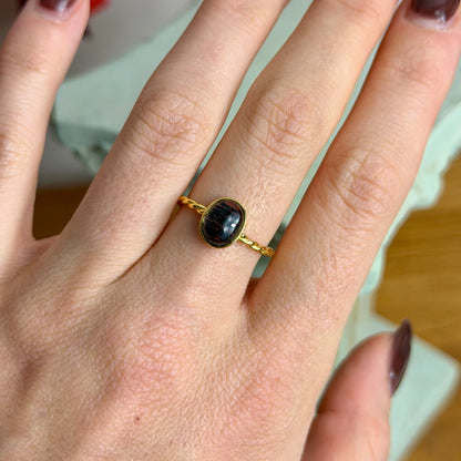 Klotho Ring - Turmalin in Quarz - 925 Silber Vergoldet