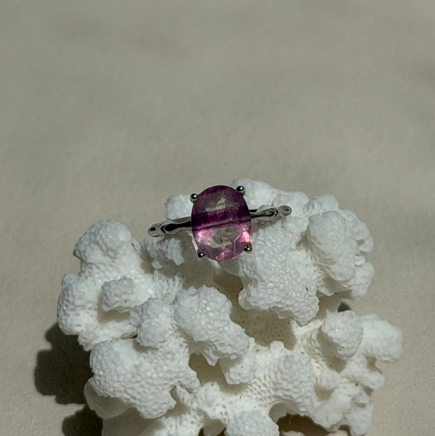 Violetter Fluorit Ring  - 925 Silber - Größenverstellbar