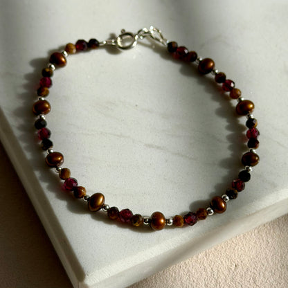 OPORA Armband – Tigerauge, Perle & Granat - 925 Silber