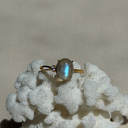 Labradorit Ring  - 925 Silber Vergoldet - Größenverstellbar