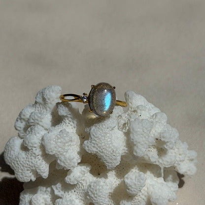 Labradorit Ring  - 925 Silber Vergoldet - Größenverstellbar