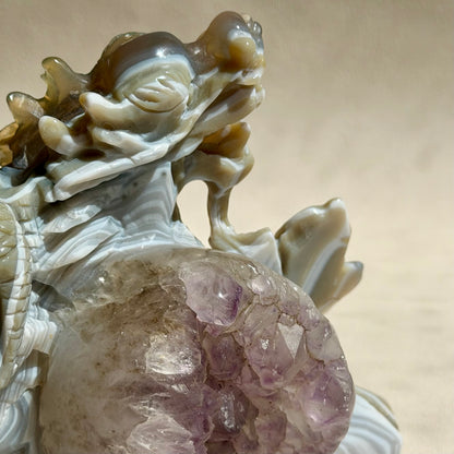 Achat X Amethyst Drache - Handgeschnitzt
