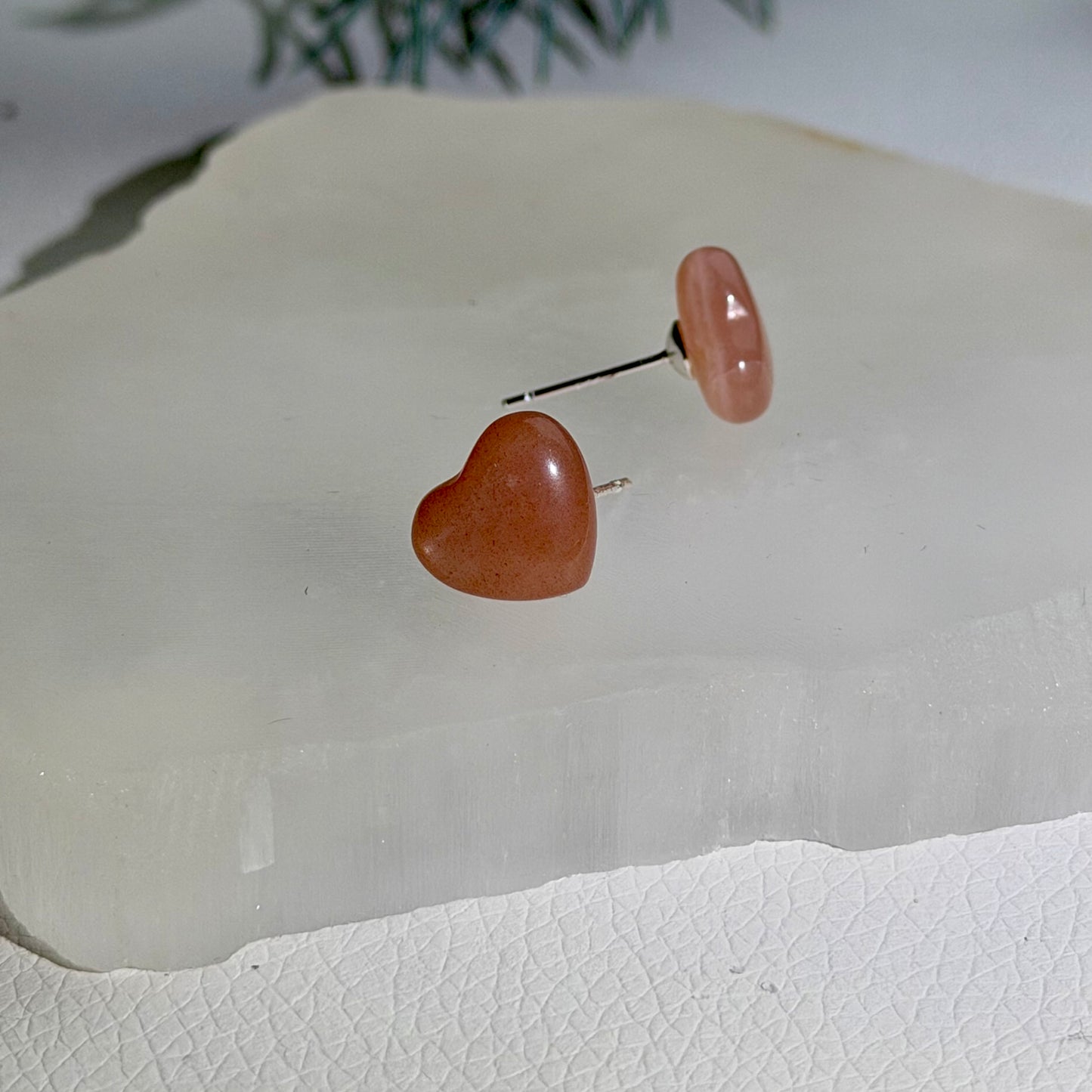 Silber Ohrringe - Pfirsichmondstein Herz