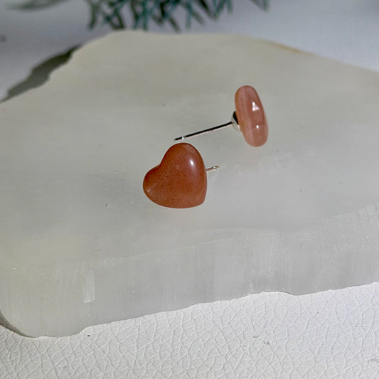 Silber Ohrringe - Pfirsichmondstein Herz