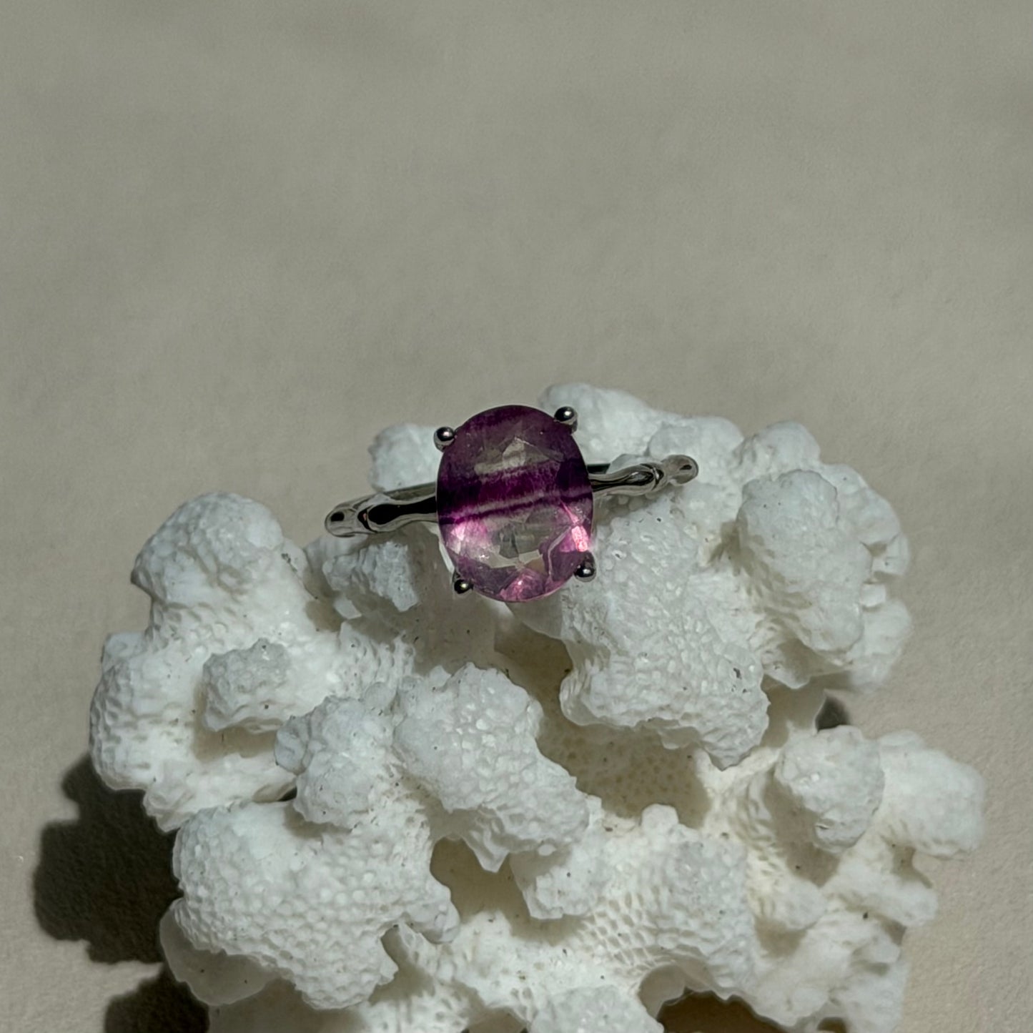 Violetter Fluorit Ring  - 925 Silber - Größenverstellbar