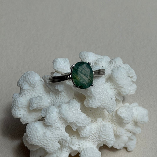 Moosachat Ring  - 925 Silber - Größenverstellbar