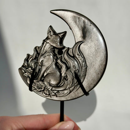 Silberobsidian Fuchs-Mond mit Halterung