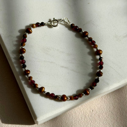 OPORA Armband – Tigerauge, Perle & Granat - 925 Silber