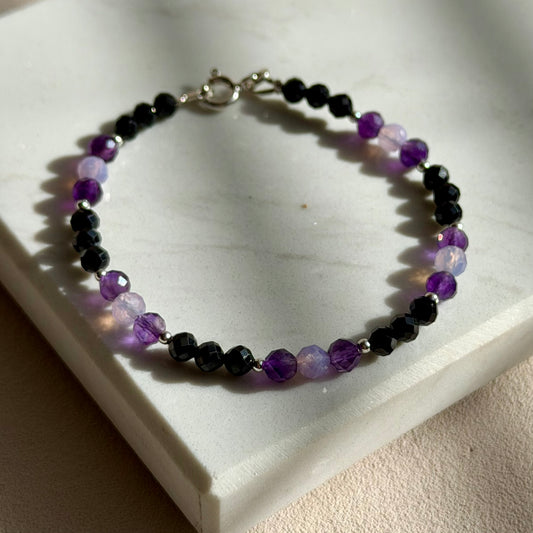 KALLISTO Armband – Obsidian, Amethyst & Lavendelmondquarz - 925 Silber