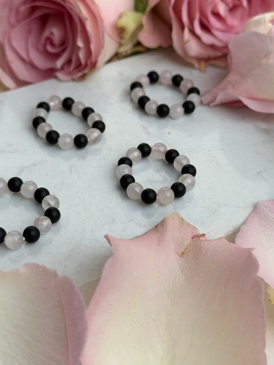 Perlenring Onyx - Rosenquarz