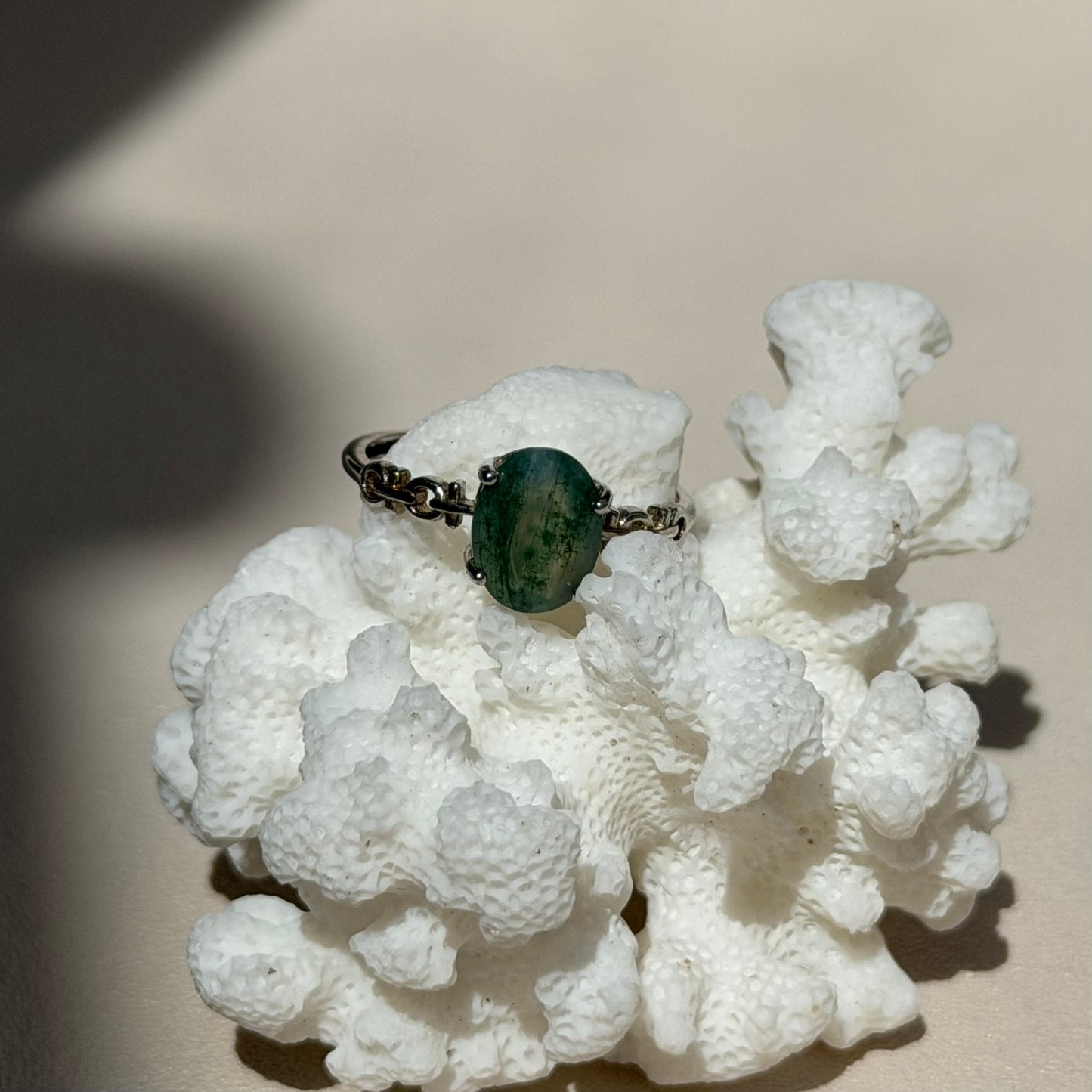 Moosachat Ring  - 925 Silber - Größenverstellbar