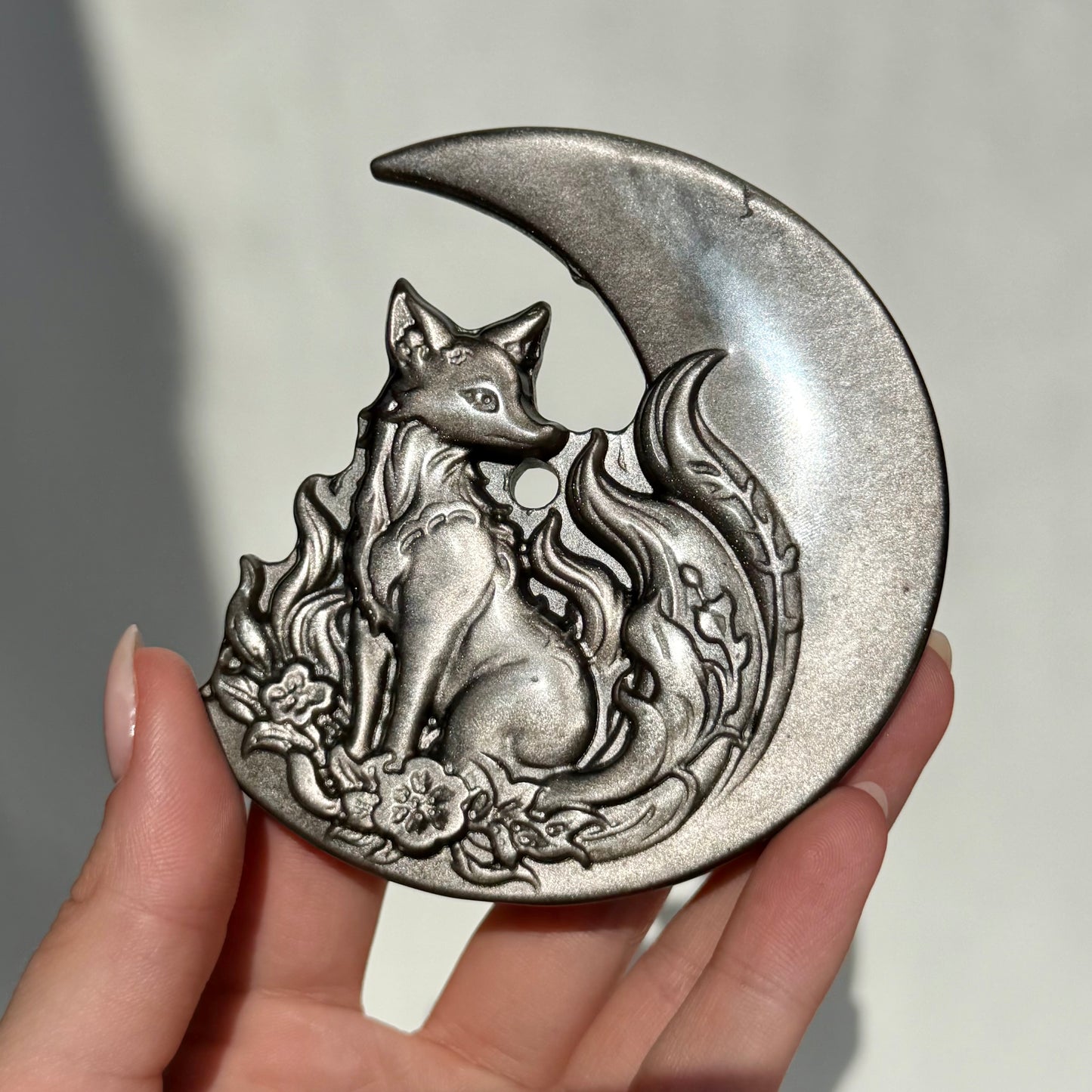 Silberobsidian Fuchs-Mond mit Halterung