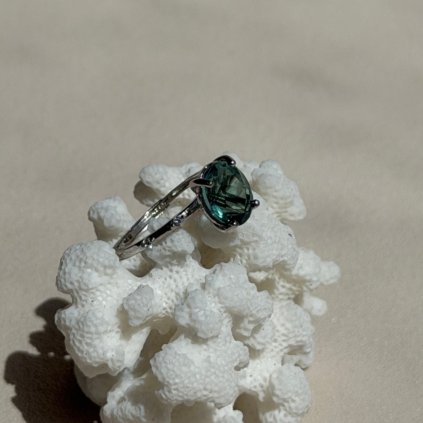 Grüner Fluorit Ring  - 925 Silber - Größenverstellbar