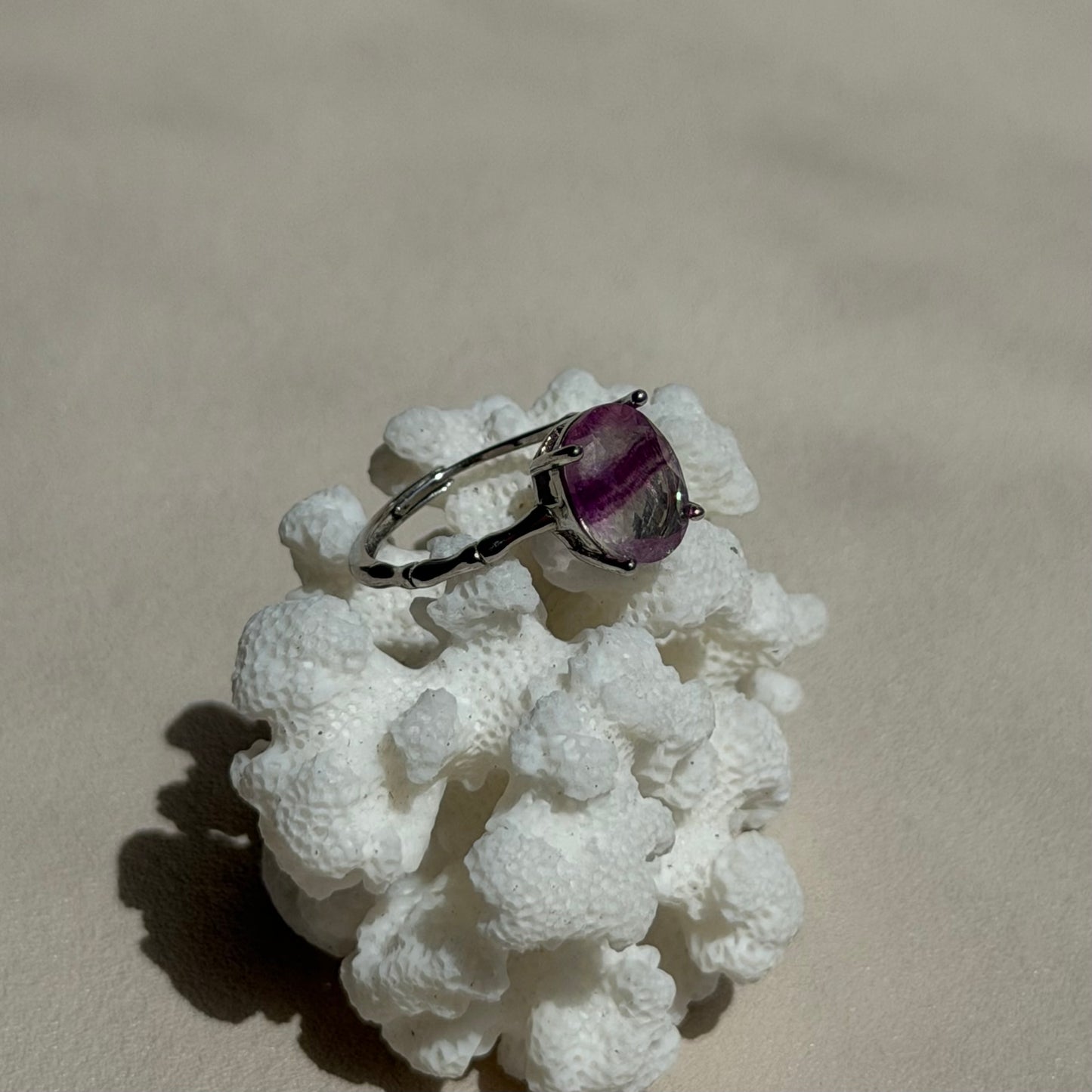 Violetter Fluorit Ring  - 925 Silber - Größenverstellbar