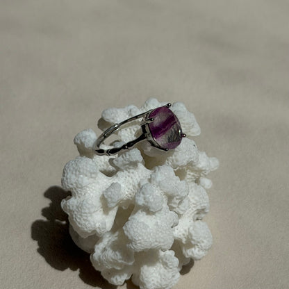 Violetter Fluorit Ring  - 925 Silber - Größenverstellbar