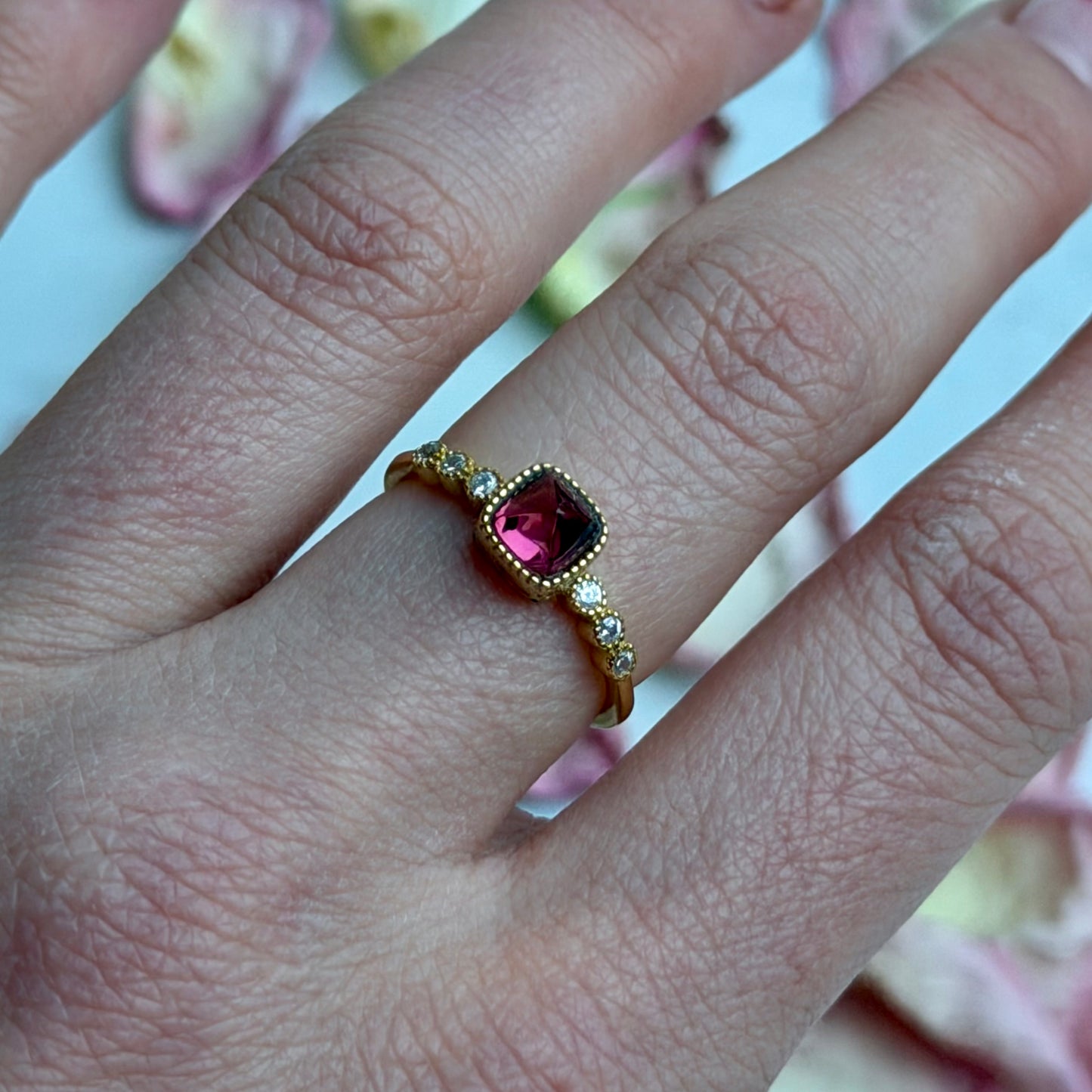Pinker Turmalin Ring - 925 Silber - 18k Vergoldung