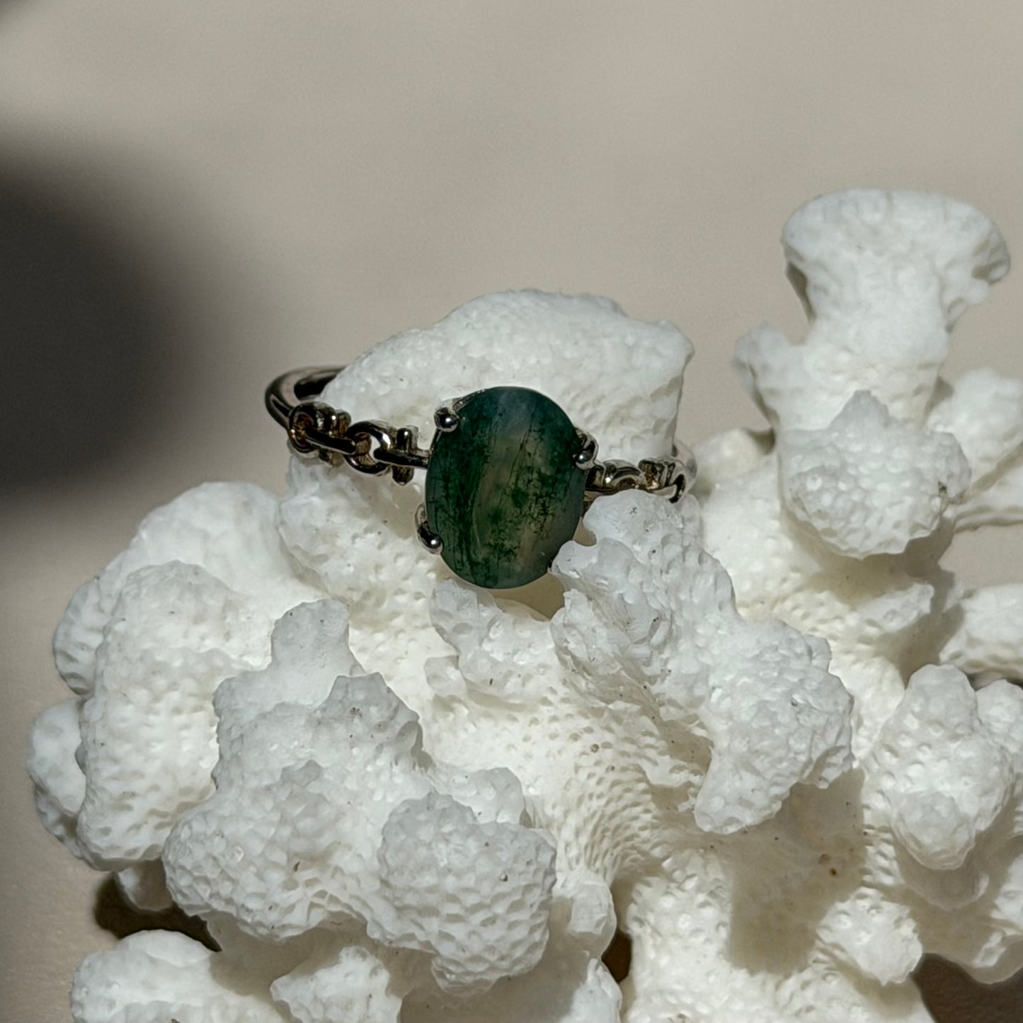 Moosachat Ring  - 925 Silber - Größenverstellbar