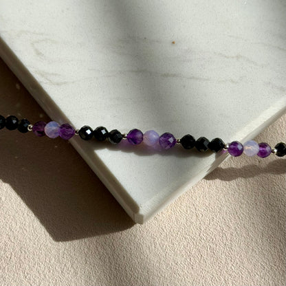 KALLISTO Armband – Obsidian, Amethyst & Lavendelmondquarz - 925 Silber