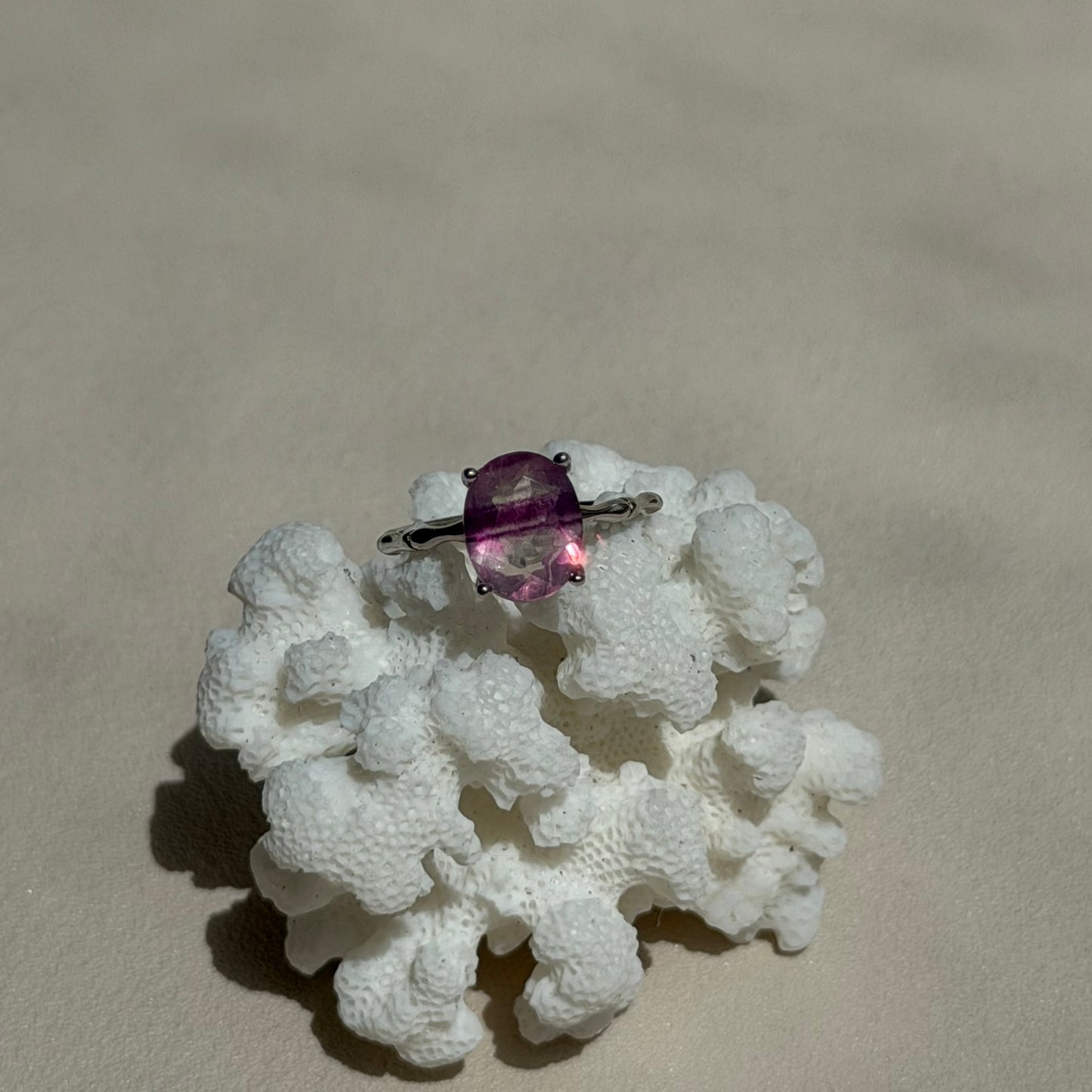 Violetter Fluorit Ring  - 925 Silber - Größenverstellbar