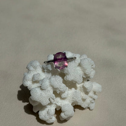 Violetter Fluorit Ring  - 925 Silber - Größenverstellbar