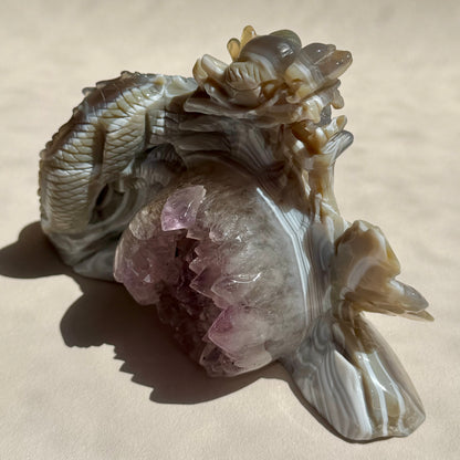 Achat X Amethyst Drache - Handgeschnitzt