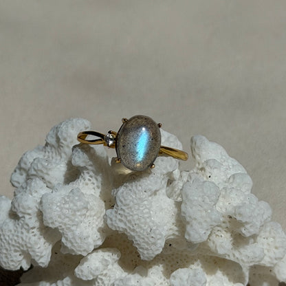 Labradorit Ring  - 925 Silber Vergoldet - Größenverstellbar
