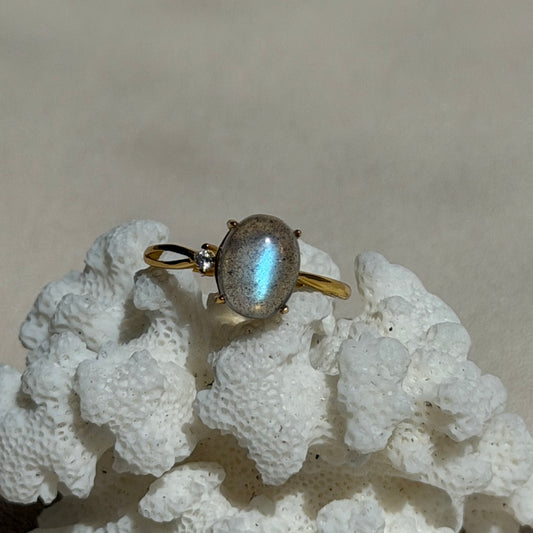 Labradorit Ring  - 925 Silber Vergoldet - Größenverstellbar