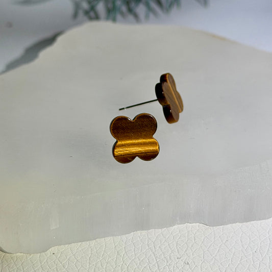 Silber Ohrringe - Tigerauge Kleeblatt