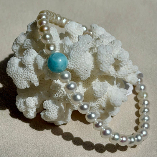 Süßwasserperlen X Larimar Armband