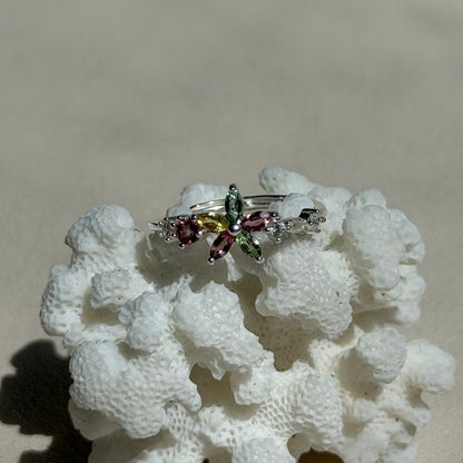 Bunter Turmalin Ring - 925 Silber -Größenverstellbar