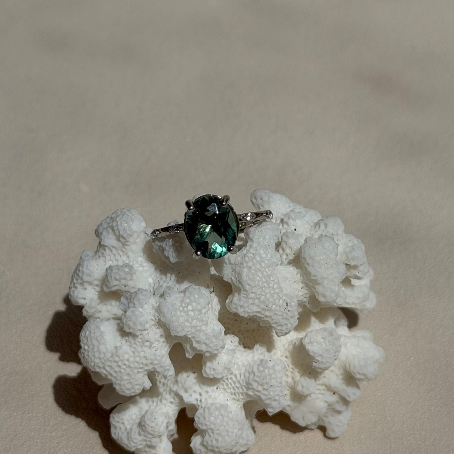 Grüner Fluorit Ring  - 925 Silber - Größenverstellbar