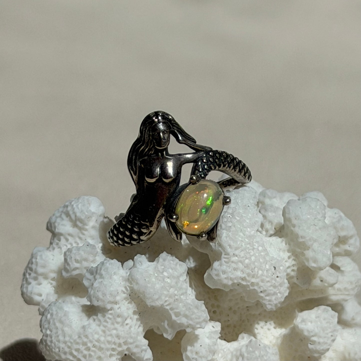 Opal Ring Meerjungfrau - 925 Silber -Größenverstellbar