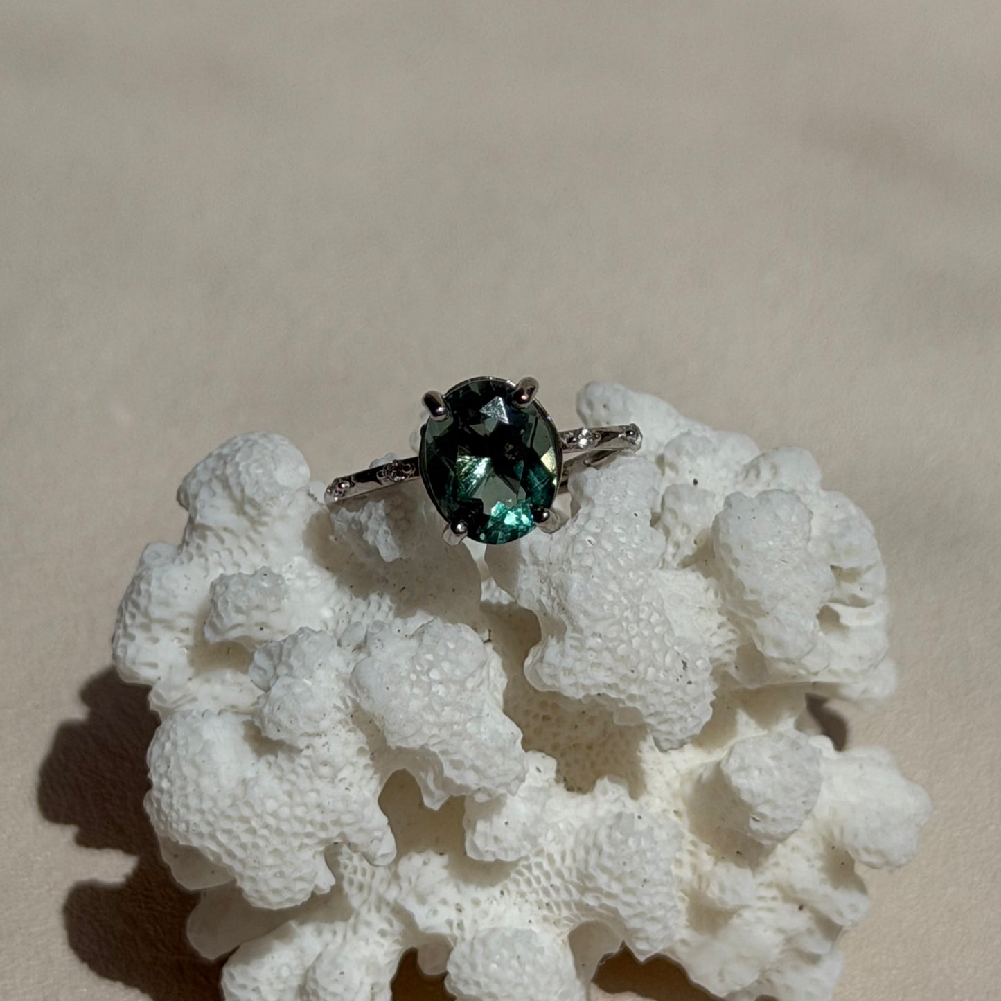 Grüner Fluorit Ring  - 925 Silber - Größenverstellbar