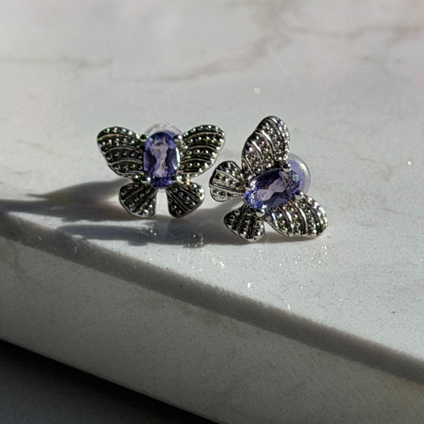 Schmetterlings Ohrringe - Tanzanit - 925 Silber