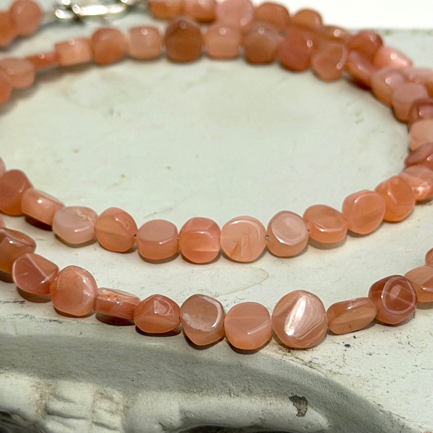 Peachmoonstone Kette - 925 Silber