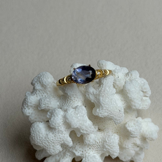 Blauer Fluorit Ring  - 925 Silber Vergoldet - Größenverstellbar
