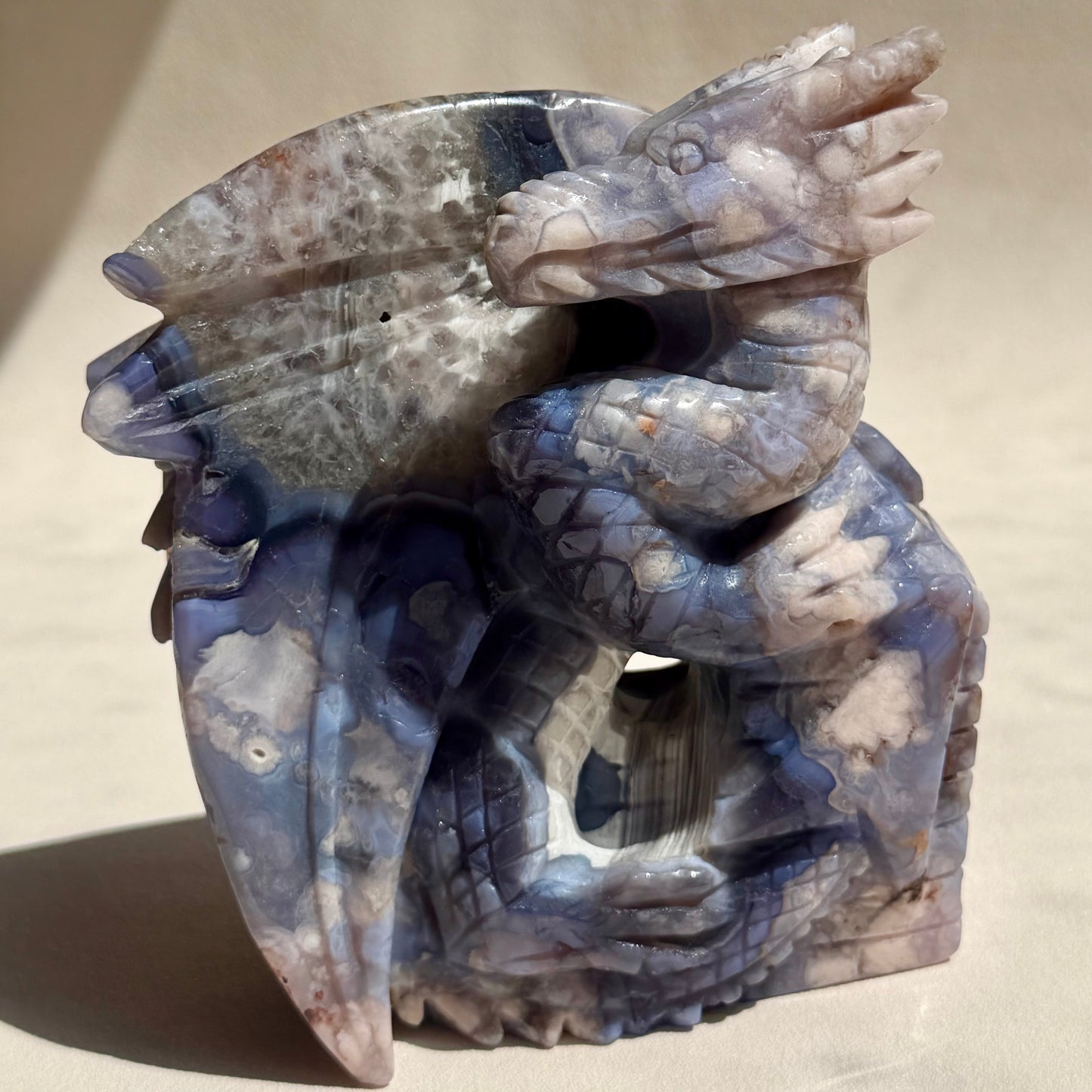 Blumenachat Drache - Handgeschnitzt